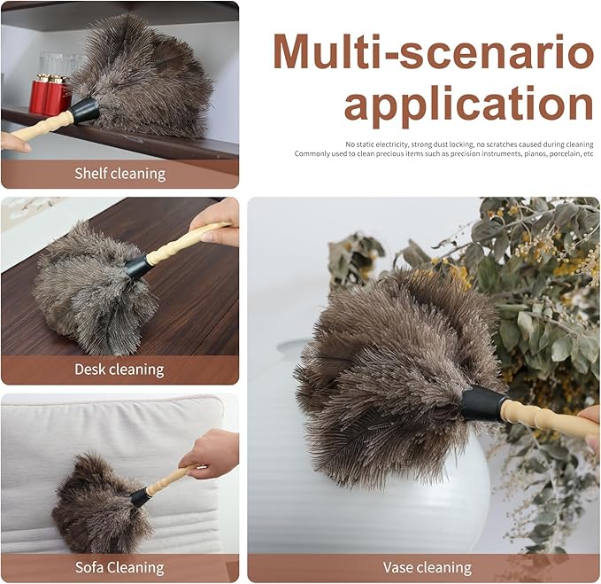 Ostrich Feather Duster 14" Natural Handheld Reusable Feathers Dusters - Image 5