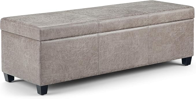 SIMPLIHOME Avalon 48 inch Wide Contemporary Rectangle Storage Ottoman Bench in by SimpliHome