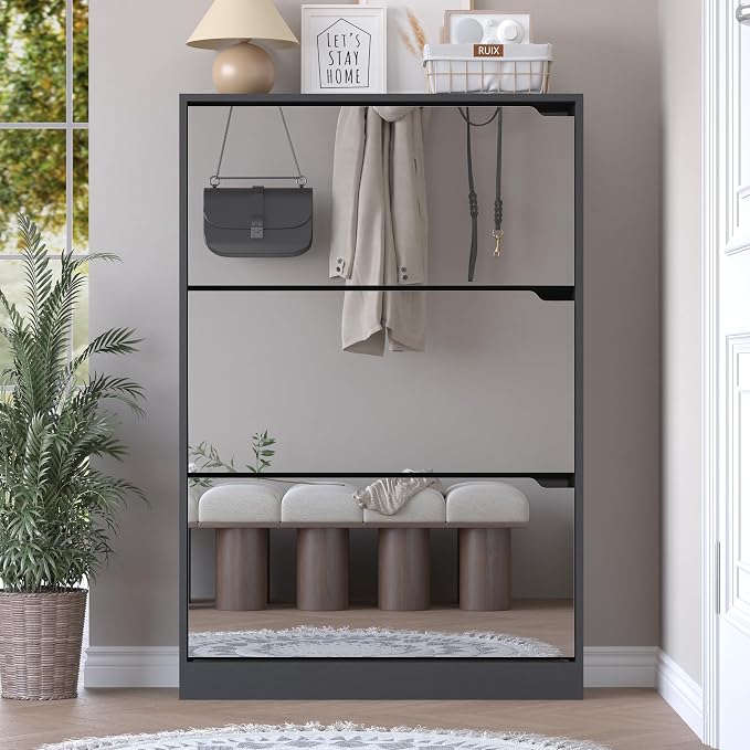 Shoe Cabinet with 3-Flip Mirror Drawers, Freestanding Shoe Rack Organizer with - Image 7