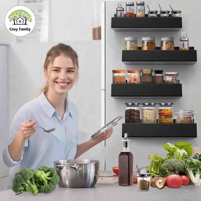 Cosy Family 4-Pack Strong Magnetic Metal Spice Rack Organizer - Image 2