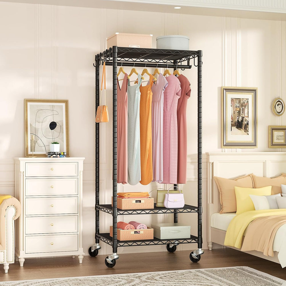 FUTASSI Rolling Clothes Rack, Clothing Racks for Hanging Clothes, Black