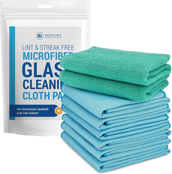 Claro 2 Step Glass Cleaning Cloth 8-Pack – Green Wet & Blue Dry Microfiber by MicrofiberWholesale