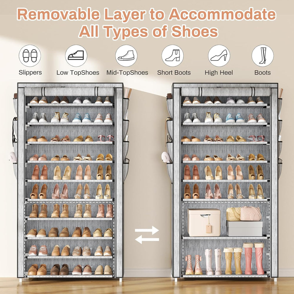 VTRIN Tall Shoe Rack with Cover, 10 Tier Shoe Organizer Storage for 50-55 Pai...