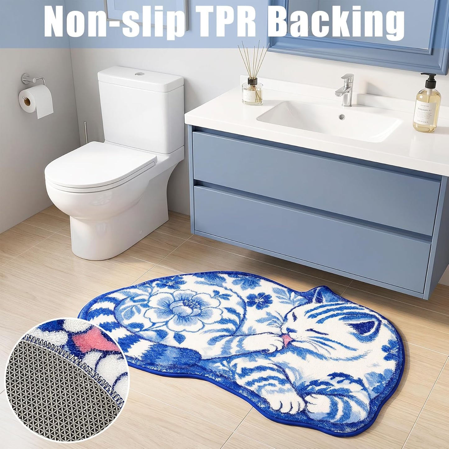 Funny Cat Bath Mat Rug for Bathroom, Cute Animal Bathroom Rug 20" x 31.5", Soft Plush Absorbent Non Slip Bath Rugs Washable Floor Mat for Bath Tub Shower Sink Bedroom Living Room, Gifts for Cat Lovers