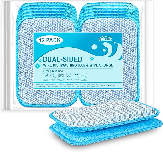 HOMEXCEL 12 Pack Scrub & Wipe Cloths, Scrub Sponges by HOMEXCEL