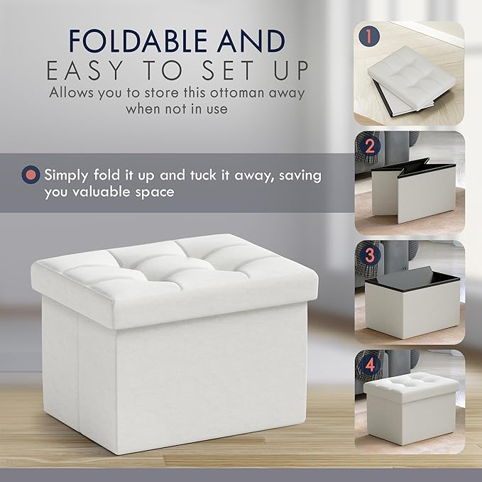 Ornavo Home Small Storage Ottoman Foldable Collapsible Rectangle Linen Ottoman - Image 3