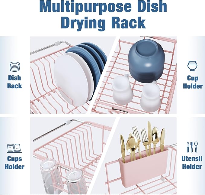 Over the Sink Expandable Dish Drainer Drying Rack In Stainless Steel - Image 6