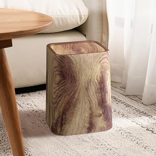 Wood Grain Plastic Trash Can Swing Top Lid, 4Gal/15L Farmhouse Wastebasket Bin - Image 7