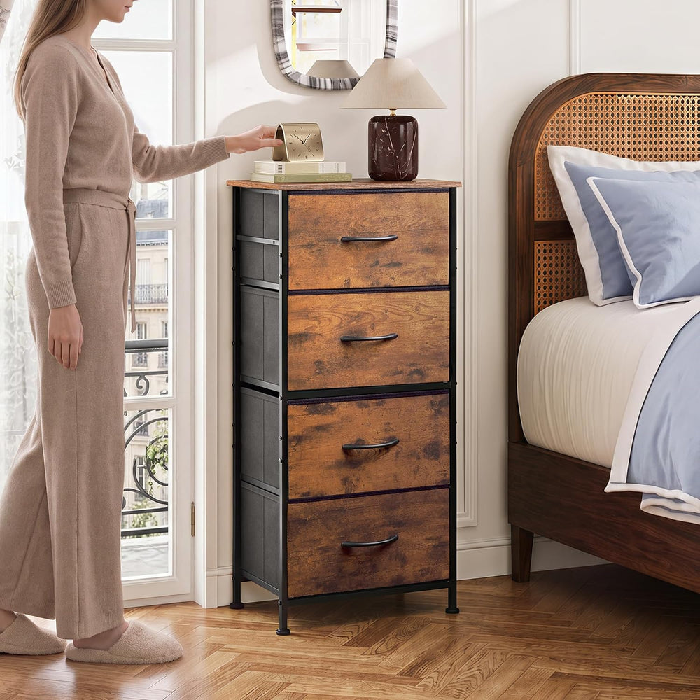 WLIVE Small Dresser Nightstand for Bedroom, 4 Drawers, Rustic Brown