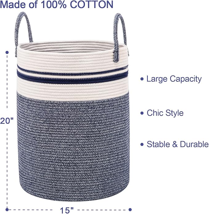 Woven Rope Laundry Hamper Basket by YOUDENOVA, 58L Tall Luandry Basket - Image 3