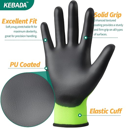Kebada W1 Work Gloves for Men and Women, Touchscreen PU Coated Gloves - Image 2