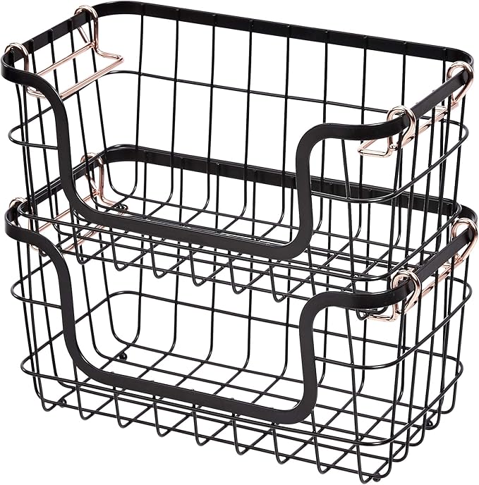 Amazon Basics Stackable Metal Wire Rectangular Storage Basket Set by AmazonBasics