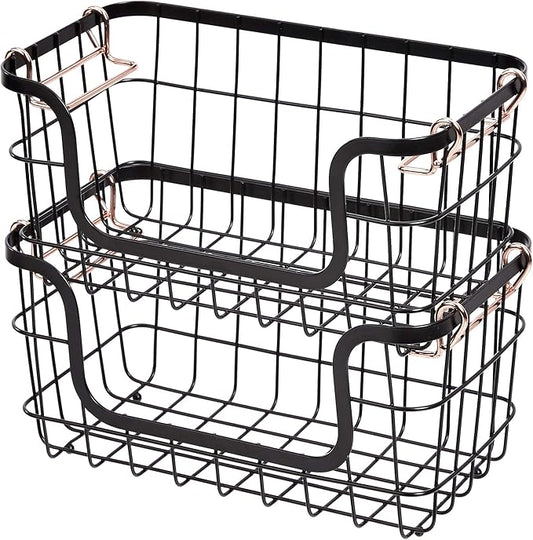 Amazon Basics Stackable Metal Wire Rectangular Storage Basket Set by AmazonBasics