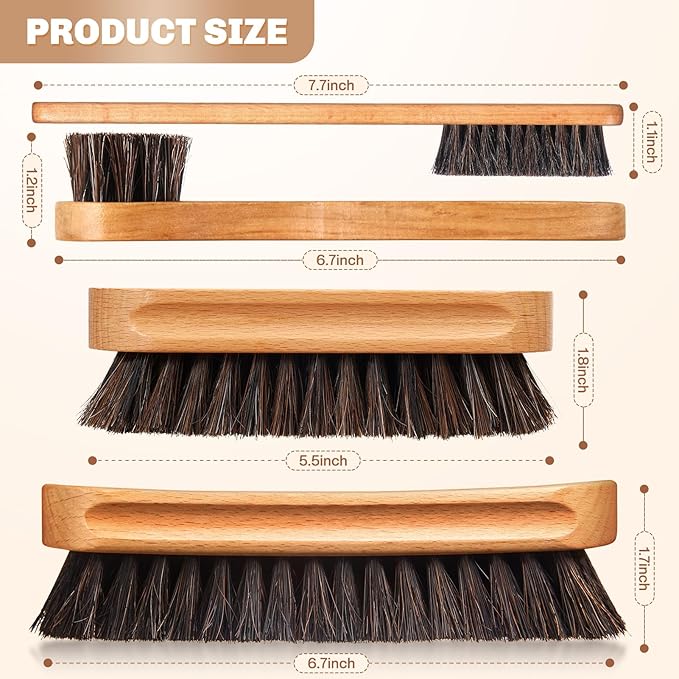 4 Pcs Horsehair Shine Shoes Brush Kit Polish Dauber Applicators Cleaning - Image 2