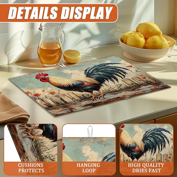Vintage Rooster Dish Drying Mat - Image 3