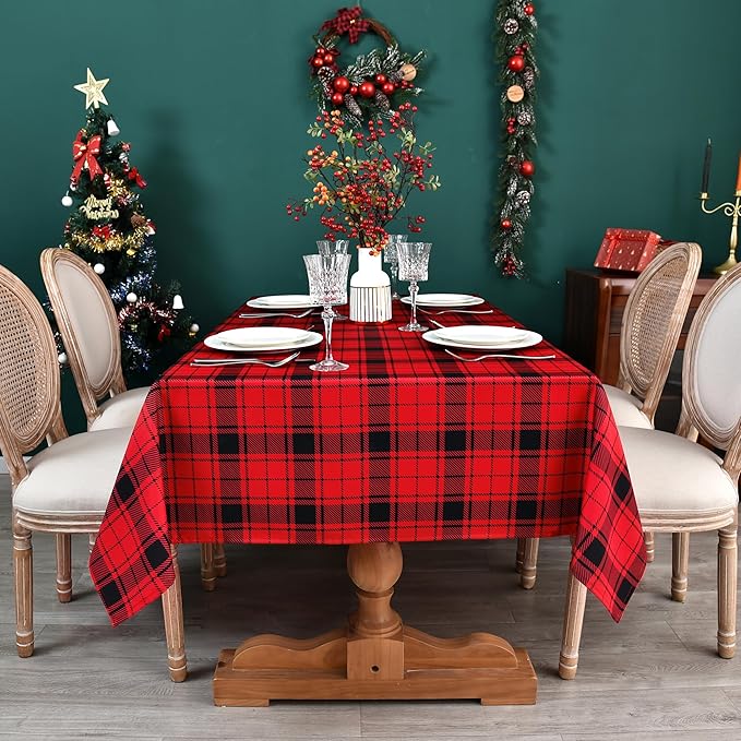 Classic Gingham Buffalo Xmas Tablecloth Fabric - Image 4