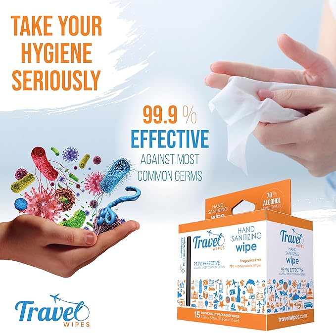 Hand Sanitizing Travel Wipes – 15ct Individually Wrapped | Fragrance-Free - Image 3
