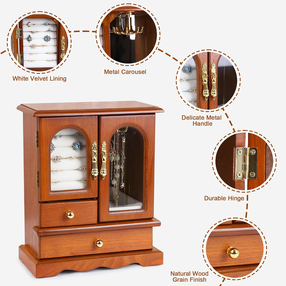 Kendal Wooden Jewelry Box for Women, Graduation Gift Solid Jewelry Holder Org...