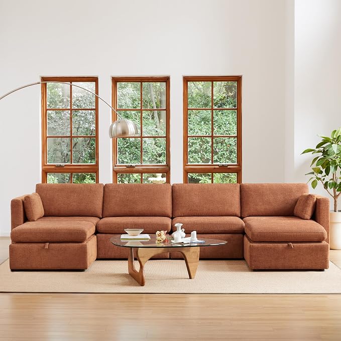 CHITA Terracotta 6-Seat U-Shaped Modular Sofa Set, Extra Large Sectional Couch - Image 3