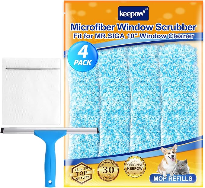 KEEPOW 10" Microfiber Window Scrubber Refill Replacement Compatible by KEEPOW