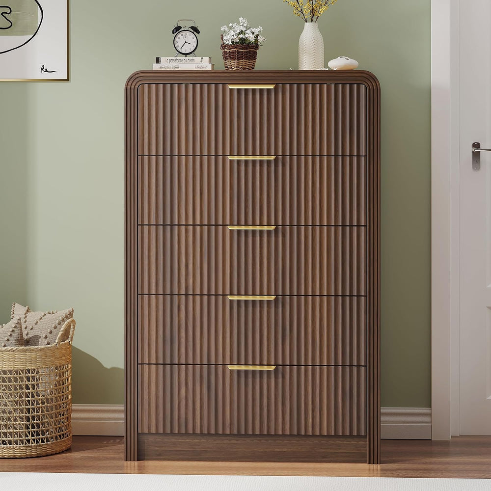 Decofy Fluted 5 Drawers Dresser, 48" Tall Chest of Drawers for Bedroom