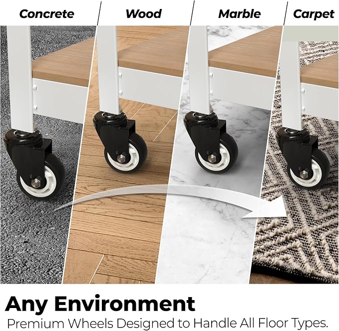 HOMEDANT House White 5-Tier Metal Rolling Cart Shelf Rack Casters Heavy Duty - Image 4