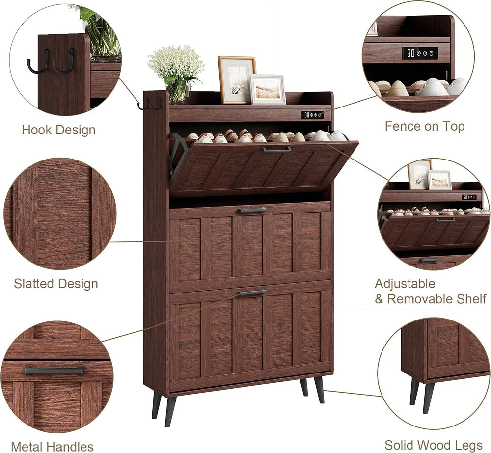 ChooChoo Shoe Storage Cabinet with 3 Flip Drawers and Deodorizer