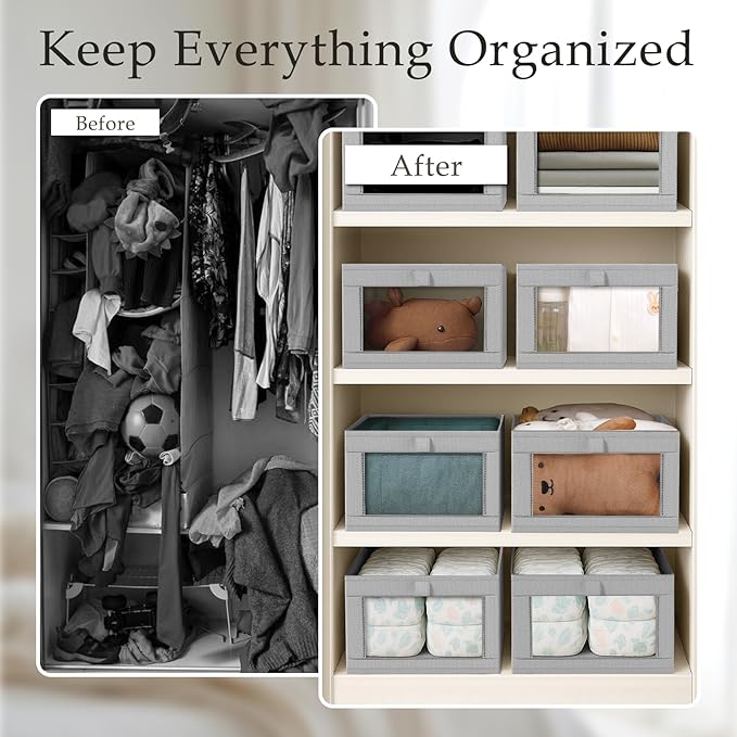 Criusia 4 Pack Linen Closet Organizers and Storage, Closet organizer Large - Image 2