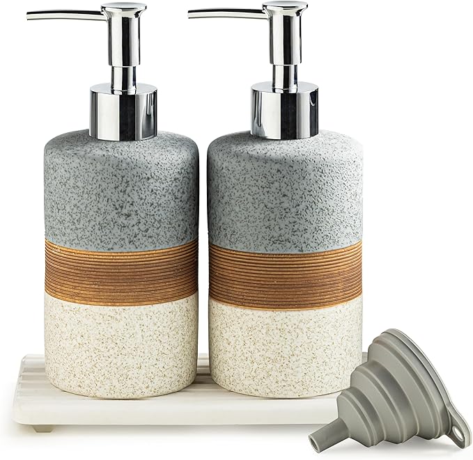 Ceramic Soap Dispenser Set – Hand Soap, Dish Soap, Shampoo & Shower Soap by Cormomu