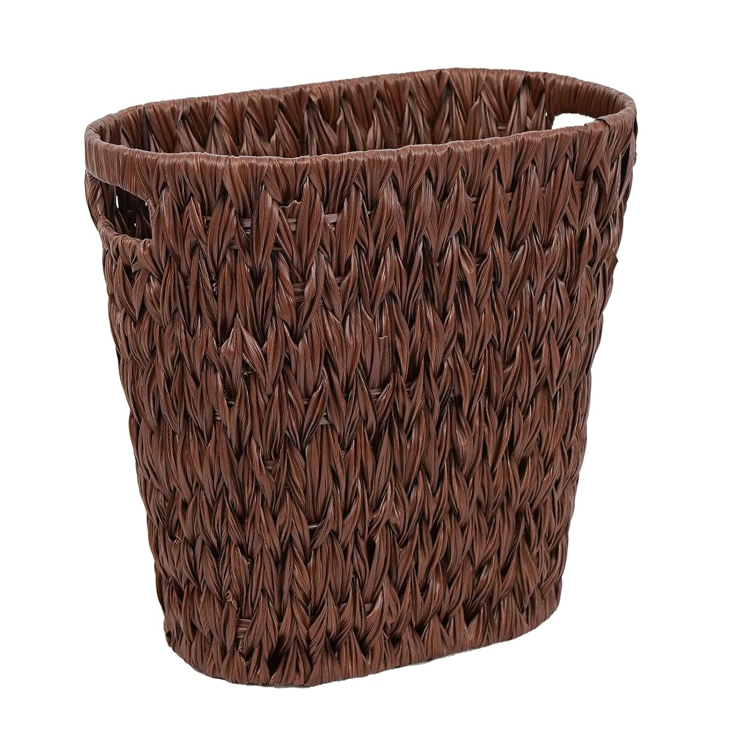 Wicker Trash Can,Waterproof Bathroom Waste Basket,Plastic Wicker Woven Waste Basket with Built-in Handles, 19 Liters/5 Gallons,Decorative Boho Rubbish Bin for Bedroom, Office, Kitchen, Laundry (brown)