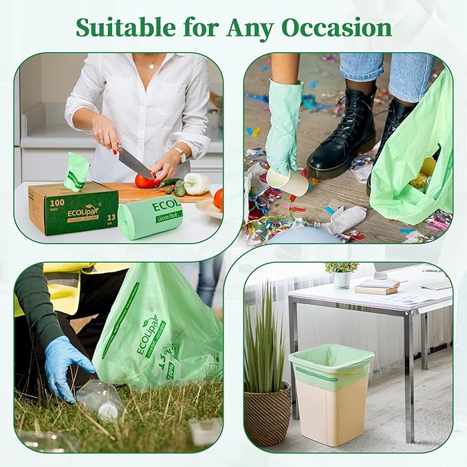 ECOLipak 13 Gallon Compostable Trash Garbage Bags, US BPI ASTM D6400 and OK - Image 7