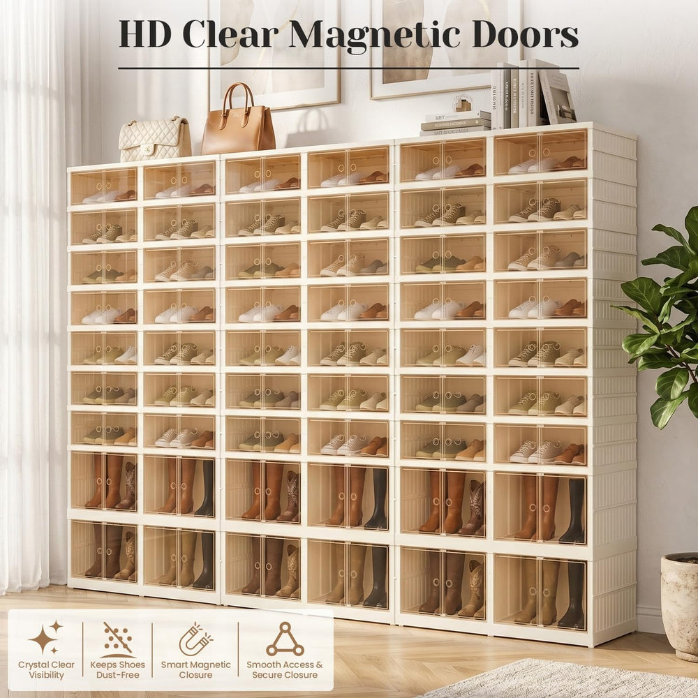 Collapsible Shoe Rack Organizer, Clear Doors Plastic Shoe Storage Cabinet