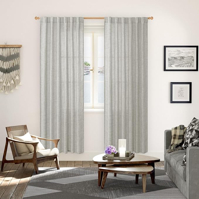 YoungsTex Light Grey Linen Curtains 78 Inch Length - Image 2