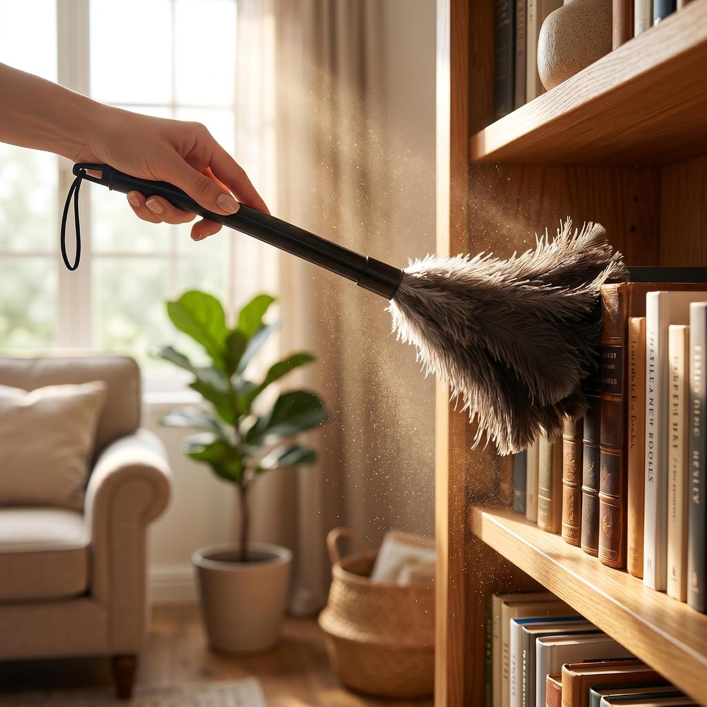 2 Pcs Ostrich Feather Duster Retractable Feather Dusters for Cleaning, Washable, Handheld Duster for Home, Car, Office, Desk, Blinds & Keyboard