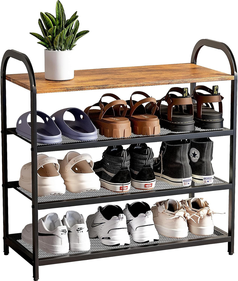 4-Tier Shoe Rack for Front Door Entrance, Metal Wood Shoe Shelf
