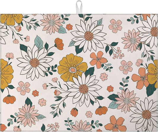 Boho Flower Dish Drying Mat for Kitchen Counter Microfiber Absorbent Dish by VisittheDuibelproduct