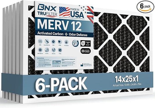 BNX TruFilter 14x25x1 MERV 12 Odor Defense AC Furnace Air Filter by BNX