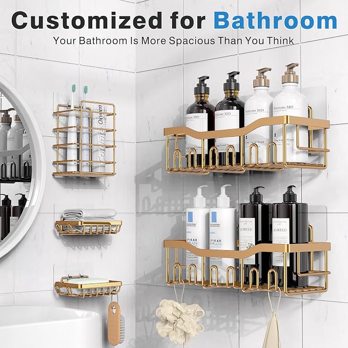 EUDELE 5-Pack Rustproof Stainless Steel Shower Caddy – No Drill Adhesive - Image 2