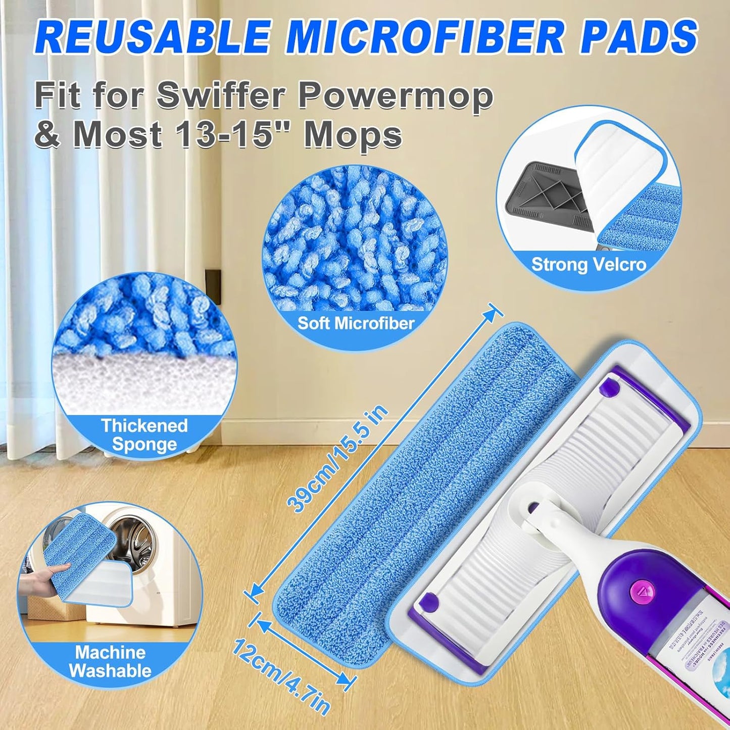 Microfiber Mops for Hardwood Floor Cleaning - BPAWA Flat Floor Mop with 4 Washable Pads for Laminate Wood Tile Vinyl Home Kitchen Bathroom - 59" Adjustable Handle