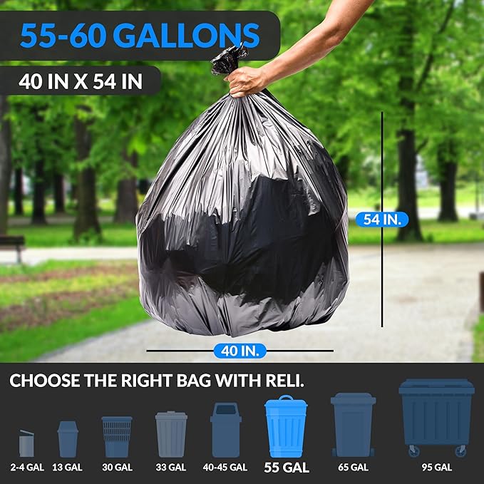 Reli. 55-60 Gallon Trash Bags Heavy Duty | 150 Count | 50-60 Gallon | Large - Image 2