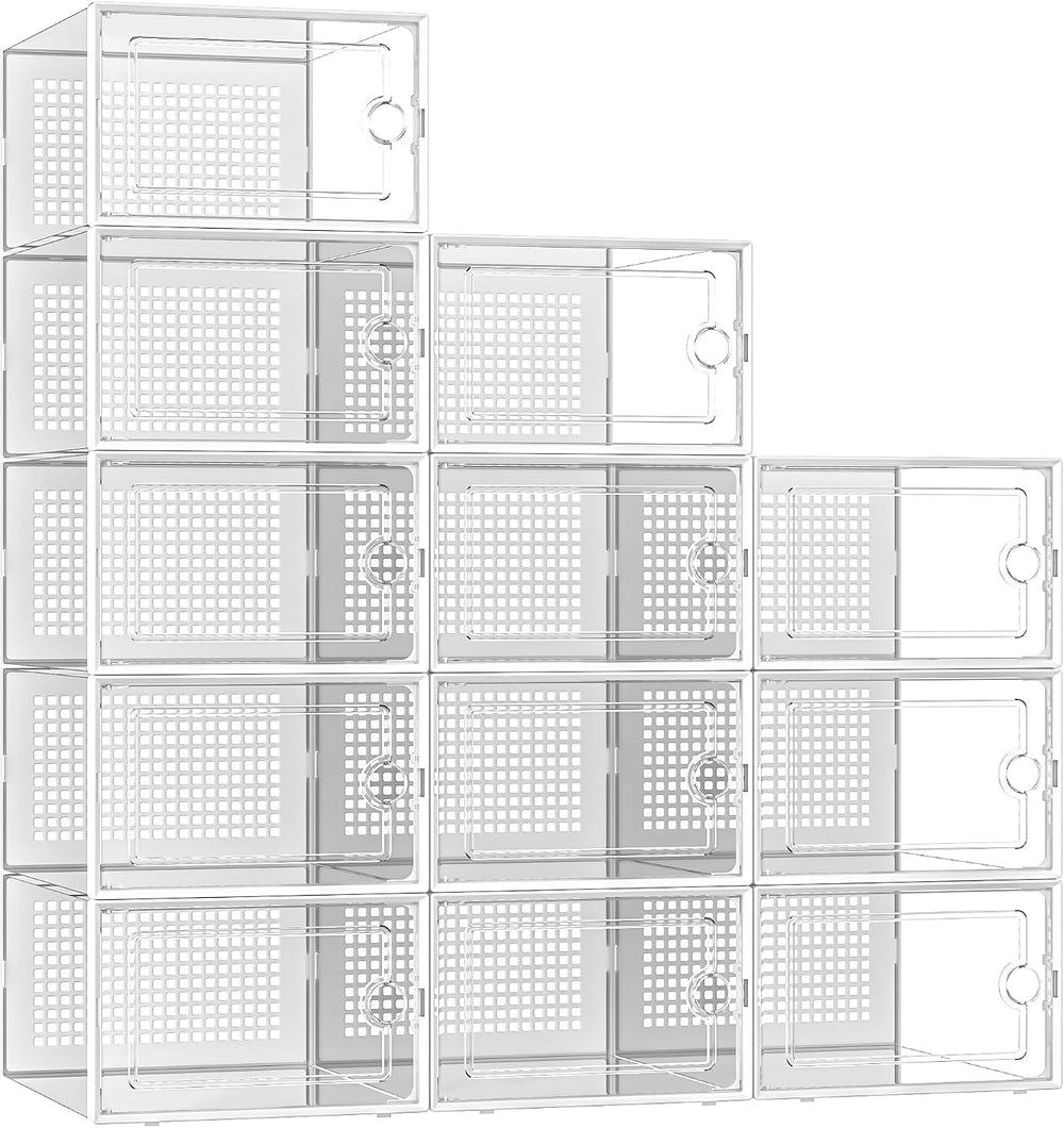 Kuject X-Large Shoe Storage Boxes Organizers Clear Plastic Stackable 12 Pack