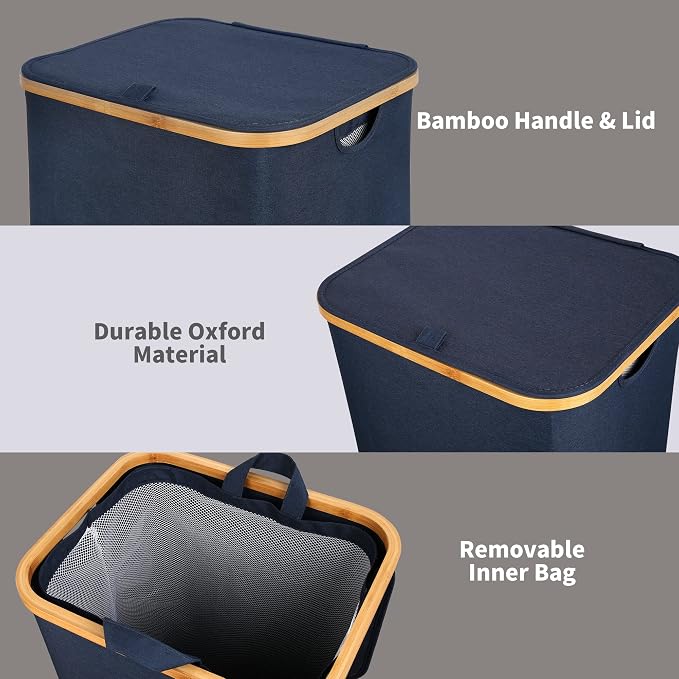 efluky Laundry Basket with Lid and Removable Bag, 100L Tall Laundry Hamper with - Image 4
