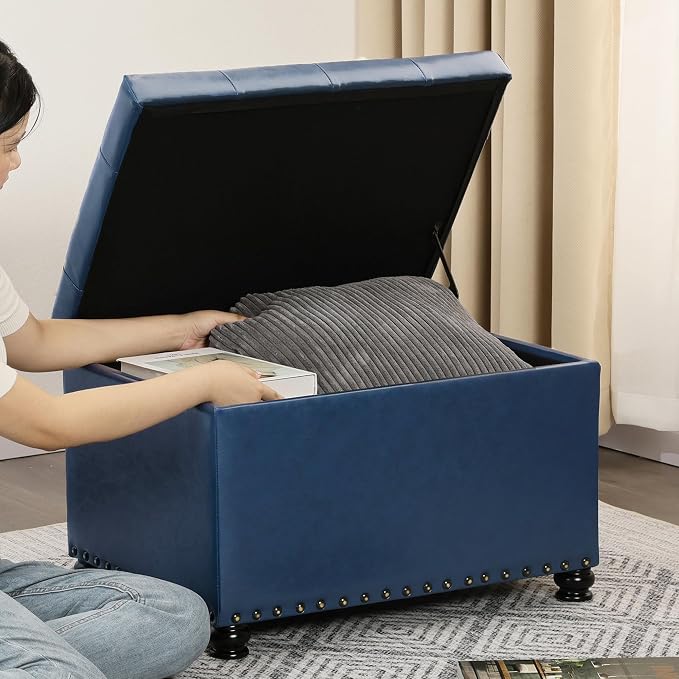 Joveco Faux Leather Storage Ottoman Bench Rectangle 24 Inch Foot Rest Ottomans - Image 2