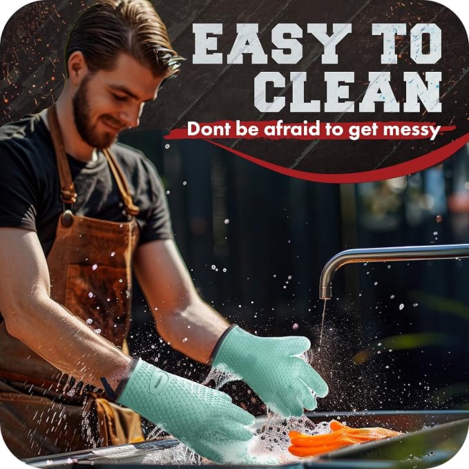 KITCHEN PERFECTION S Silicone Smoker Oven Gloves -Extreme Heat Resistant BBQ - Image 7