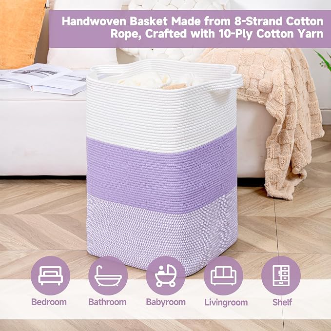CLHMILY&Z 95L Laundry Basket Rectangular Lavender Rope - Image 3