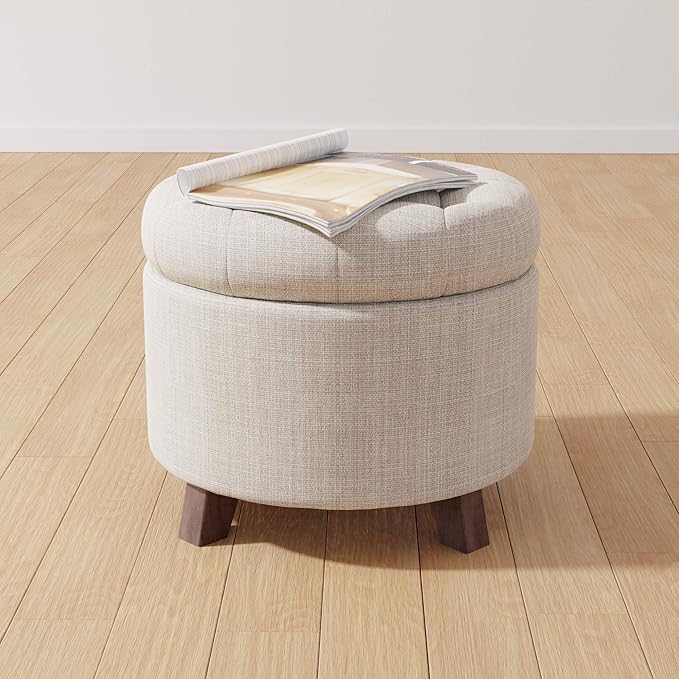Amazon Basics Round Linen Ottoman - Image 2