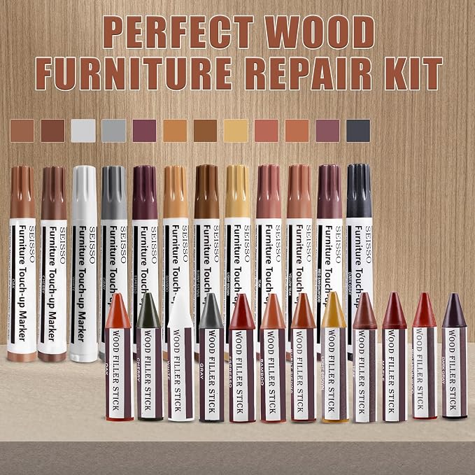 SEISSO Furniture Repair Kit, 18 Colors Touch Up Markers and Wood Filler Sticks - Image 7