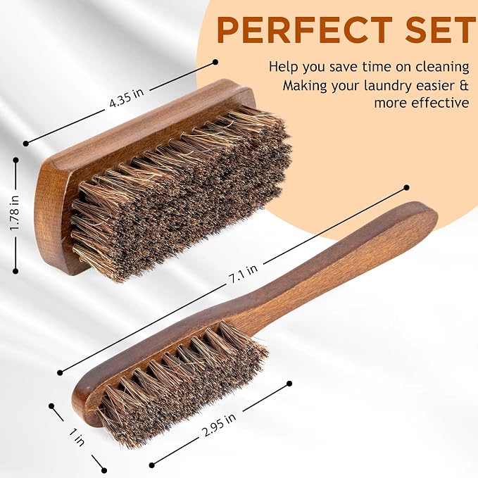Horsehair Laundry Stain Brushes Set 2pcs by TAKAVU, Natural Soft Bristle - Image 2