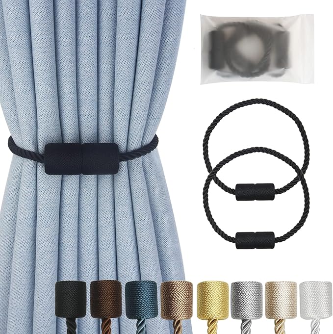 Magnetic Curtain Tiebacks 2 Pack Black Curtain Rope Tieback Curtain Holders by CURTAINTIEBACKS