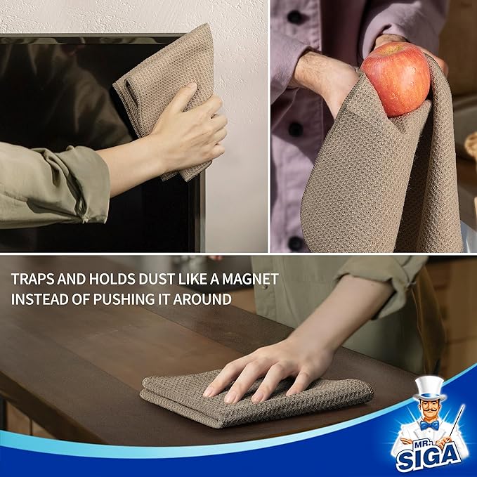 MR.SIGA Waffle Pattern Cleaning Cloths, Reusable Absorbent Microfiber Cleaning - Image 5